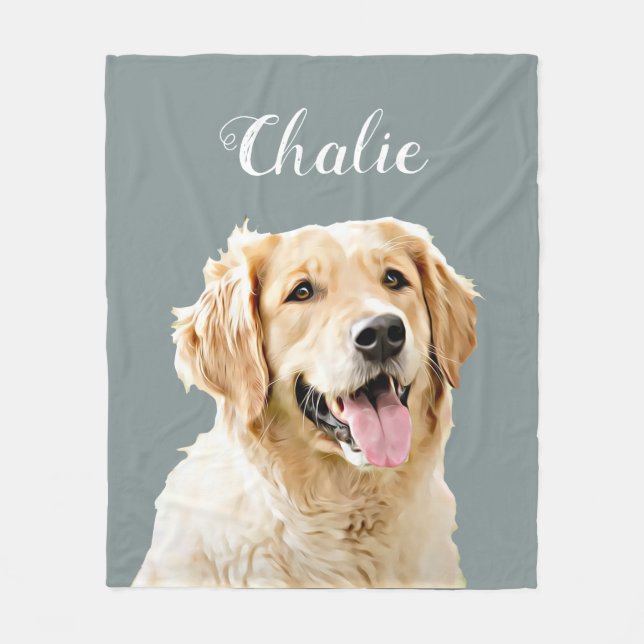 Cute Custom Golden Retriever Dog Personalised Fleece Blanket (Front)