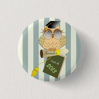 Cute custom Graduation cartoon Owl & Name Button
