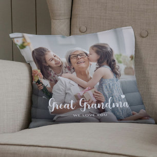 Cute Custom Great Grandma Two Photo Keepsake Cushion