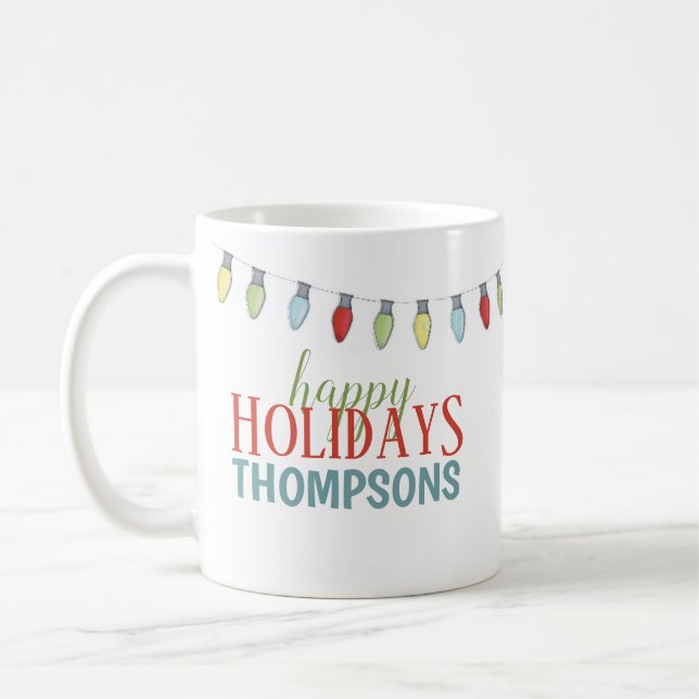 Cute Custom Holiday Christmas Stylish Family Name Coffee Mug (Left)