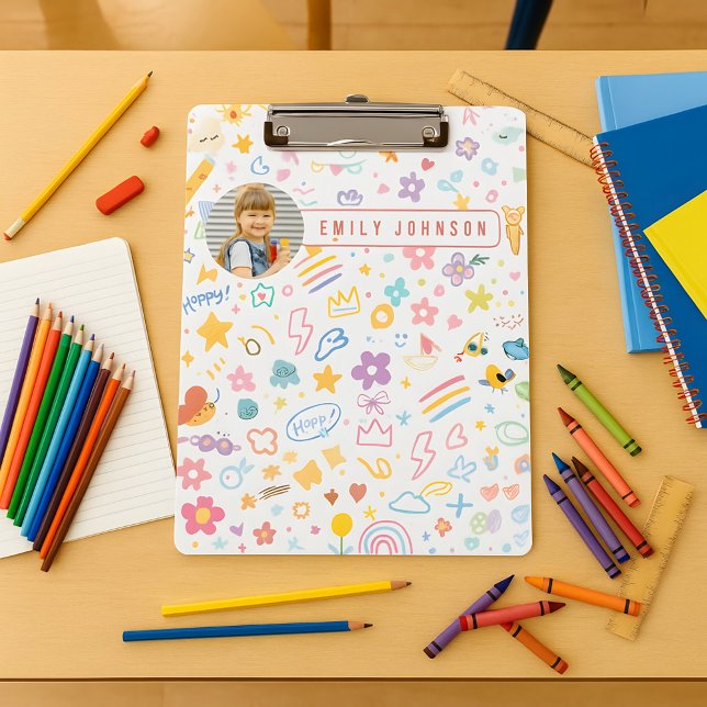 Cute Custom Kid Name & 2 Photo Colourful  Clipboar Clipboard (Creator Uploaded)