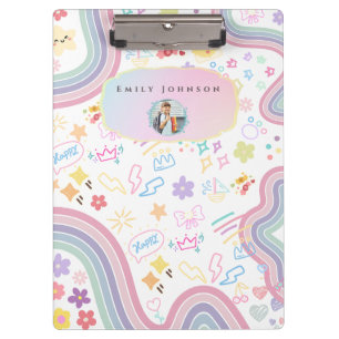 Cute Custom Kid Name & Photo Colorful  Clipboard