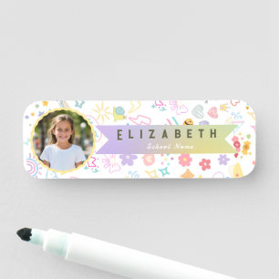 Cute Custom Kid Name & Photo Colourful Child Name Tag