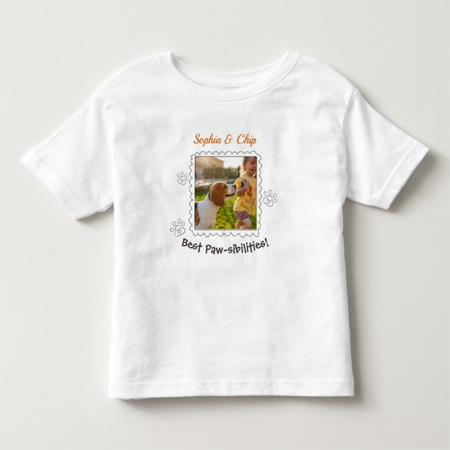 Cute Custom Kid Pet Photo Frame Name Text Toddler T-Shirt (Front)