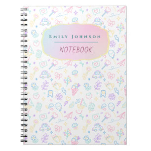 Cute Custom Kid’s Name Colourful Patterns Notebook