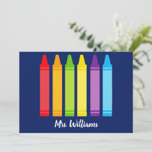 Cute Custom Kindergarten Teacher Crayon Card