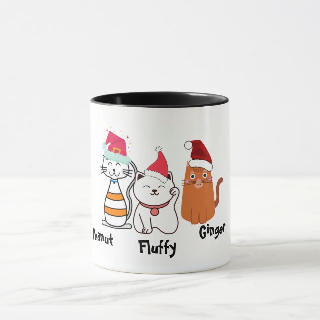 Cute Custom Kitty Cat Christmas Mug (Center)