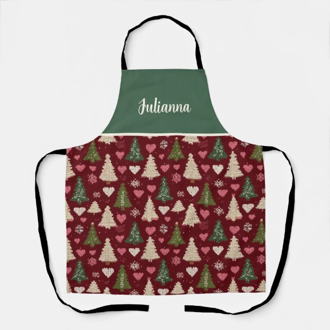 Cute Custom Knitted Style Christmas Tree Pattern Apron (Front)