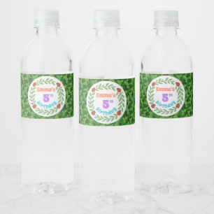 Cute Custom Ladybug & Leaf 5th Birthday Water Bottle Label