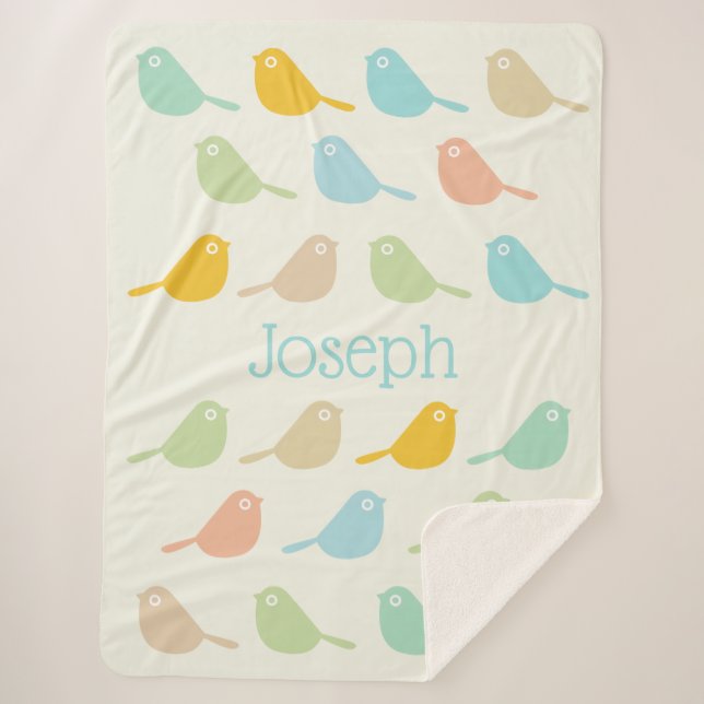 Cute Custom Little Birds Pastel Colors Boy's Sherpa Blanket (Front)
