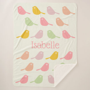 Cute Custom Little Birds Pastel Colors Girl's Sherpa Blanket