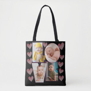 Cute custom love template photo pink hearts tote bag