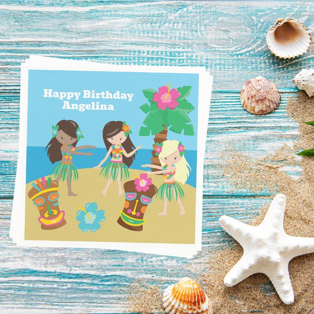 Cute Custom Luau Beach Birthday Party Hula Girls Napkin (Creator Uploaded)