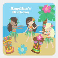 Cute Custom Luau Beach Birthday Party Hula Girls
