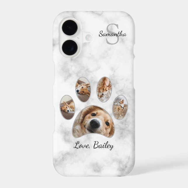 Cute Custom Marble Monogram Name Pet Photo Collage (Back)