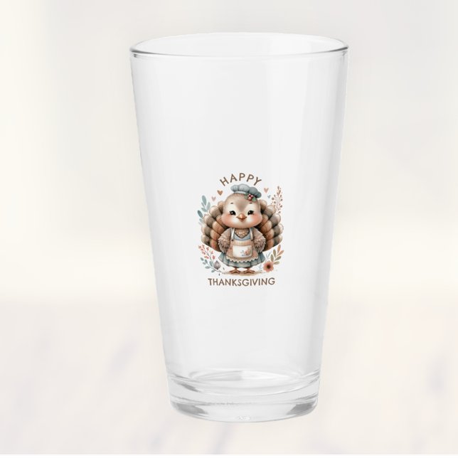 Cute Custom Message Turkey Holiday Drinkware Glass (Creator Uploaded)
