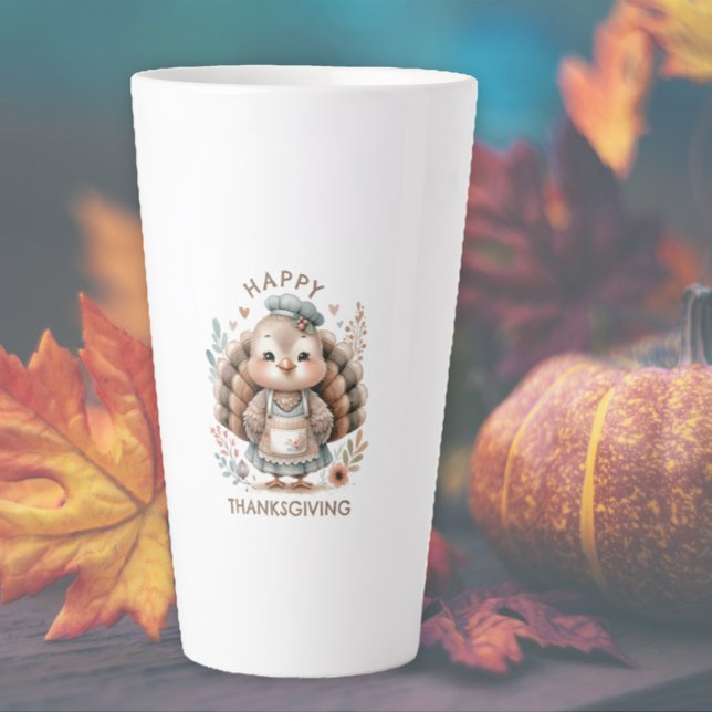 Cute Custom Message Turkey Holiday Latte Mug (Creator Uploaded)