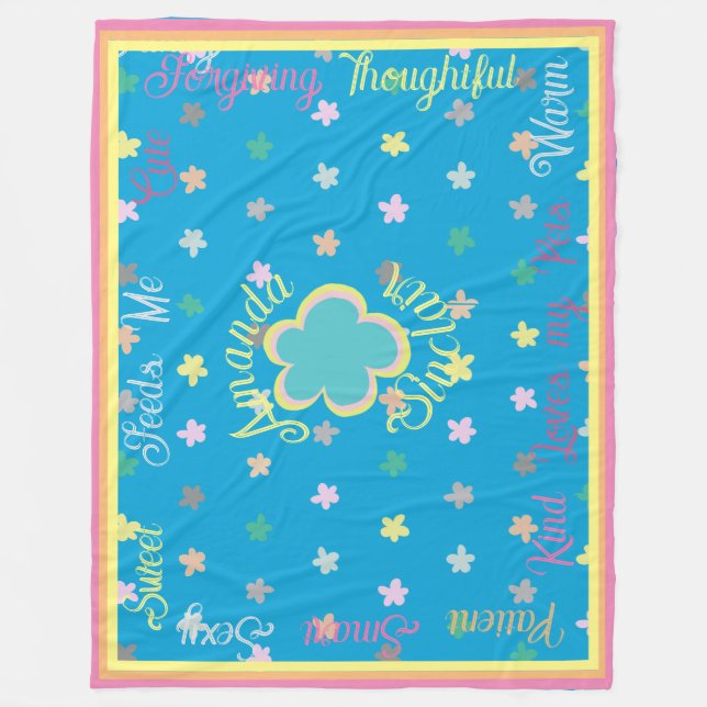 Cute Custom Modern Boho Flower Why I Love You Fleece Blanket (Front)