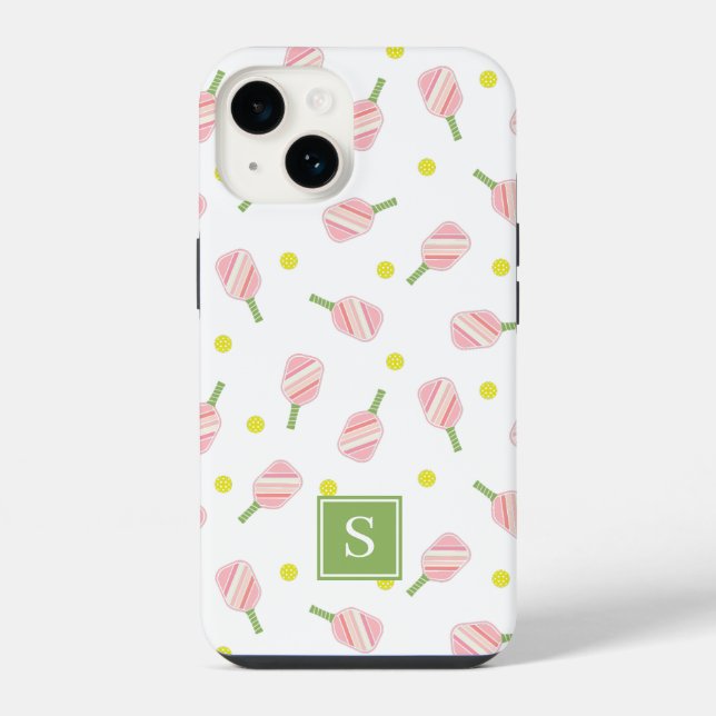 Cute Custom Monogram Pickleball Pattern iPhone Case (Back)