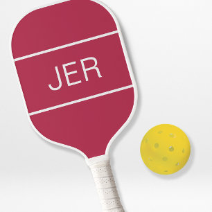 Cute Custom Monogrammed Initial Magenta Red Sports Pickleball Paddle