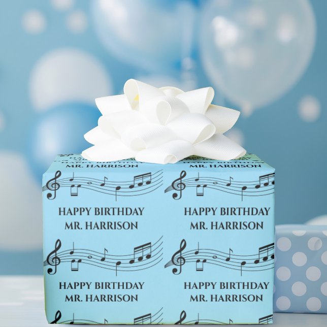 Cute Custom Music Teacher Musical Notes Birthday Wrapping Paper (Creator Uploaded)