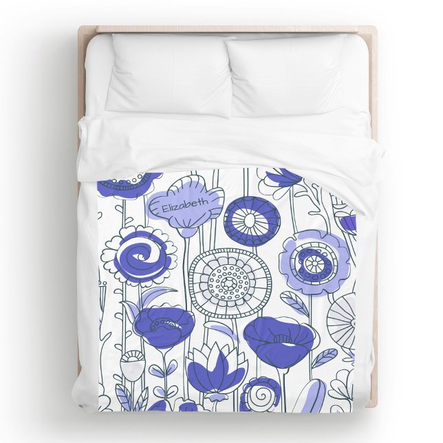 Cute Custom Name Abstract Floral Blue Purple Artsy Fleece Blanket (Cute Custom Name Abstract Floral Blue Purple Artsy Fleece Blanket)