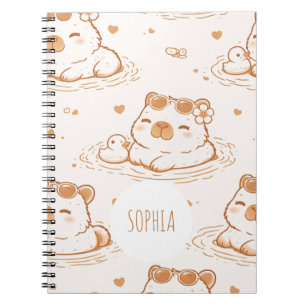 Cute Custom Name Capybara Girls School Notebook