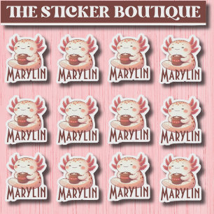 Cute Custom Name Cosy Axolotl Coffee Sticker Pack