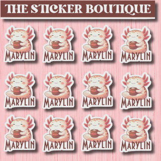 Cute Custom Name Cosy Axolotl Coffee Sticker Pack