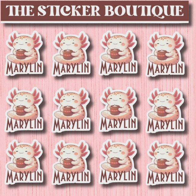 Cute Custom Name Cosy Axolotl Coffee Sticker Pack (Creator Uploaded)