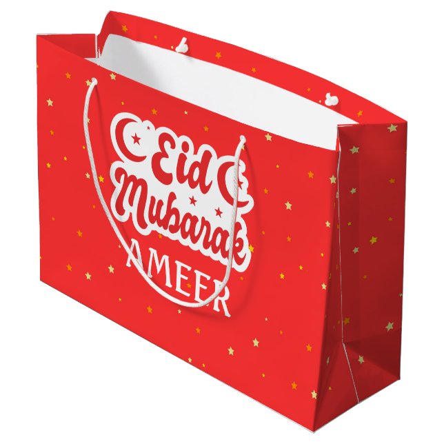 Cute Custom Name Eid Mubarak Eid Gift Bag (Back Angled)