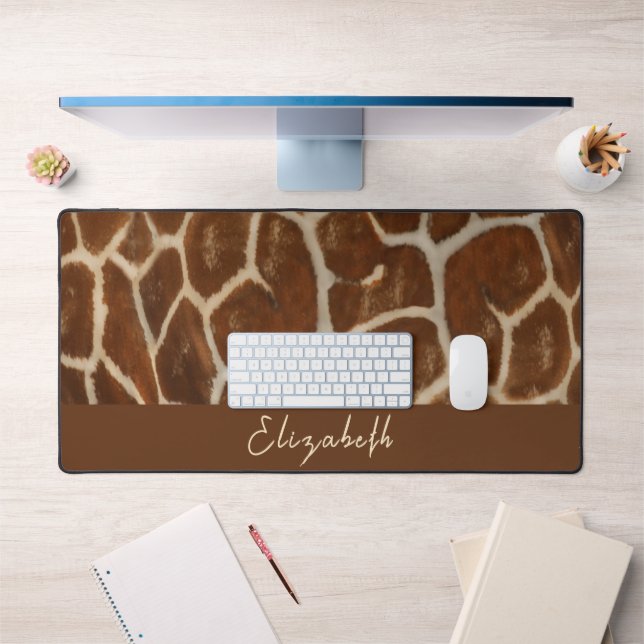 Cute Custom Name Giraffe Fur Pattern Desk Mat (Office 1)