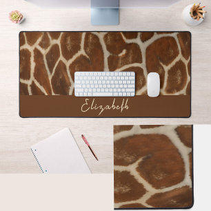 Cute Custom Name Giraffe Fur Pattern Desk Mat