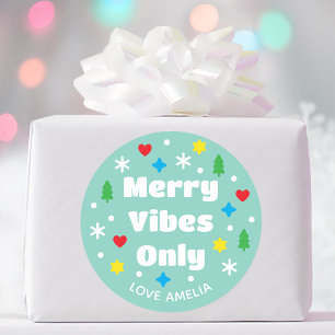 Cute Custom Name Holiday Retro Green Christmas Classic Round Sticker