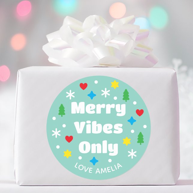 Cute Custom Name Holiday Retro Green Christmas Classic Round Sticker (Creator Uploaded)