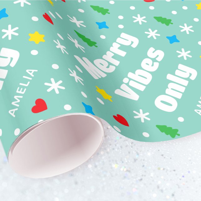 Cute Custom Name Holiday Retro Green Christmas Wrapping Paper (Creator Uploaded)