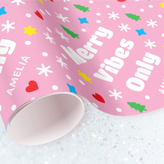 Cute Custom Name Holiday Retro Pink Christmas Wrapping Paper (Creator Uploaded)