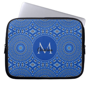 Cute Custom Name Initial Tropical Pattern Blue Laptop Sleeve