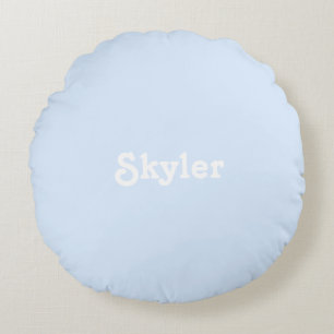 Cute custom name light blue white round cushion