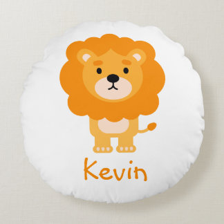 Cute Custom Name Lion Round Pillow