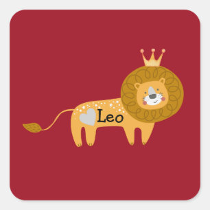 Cute Custom Name Lion with Crown and Heart Laptop  Square Sticker