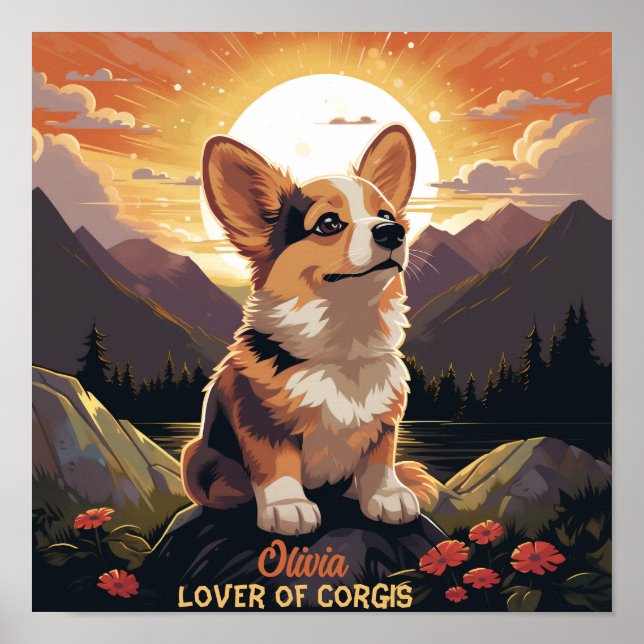 Cute Custom Name Pembroke Welsh Corgi Poster (Front)