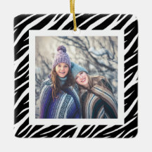 Cute Custom Name Photo Black White Zebra Christmas