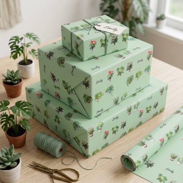 Cute Custom Name Plant Lover Wrapping Paper (Creator Uploaded)