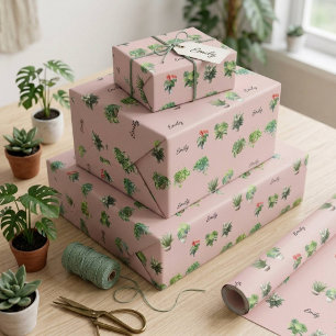 Cute Custom Name Plant Lover Wrapping Paper