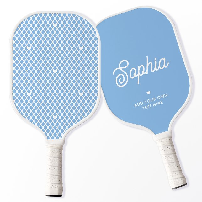 Cute Custom Name Pretty Blue Modern Mesh Net Pickleball Paddle (Creator Uploaded)