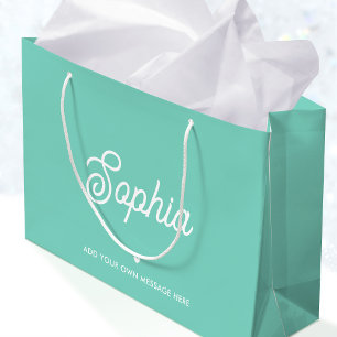 Cute Custom Name Pretty Mint Modern Birthday Large Gift Bag