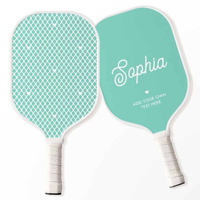 Cute Custom Name Pretty Mint Modern Mesh Net Pickleball Paddle (Creator Uploaded)
