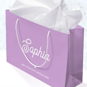 Cute Custom Name Pretty Purple Modern Birthday Large Gift Bag