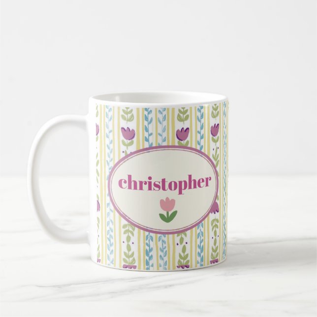 Cute Custom Name Stripes Coffee Mug (Left)